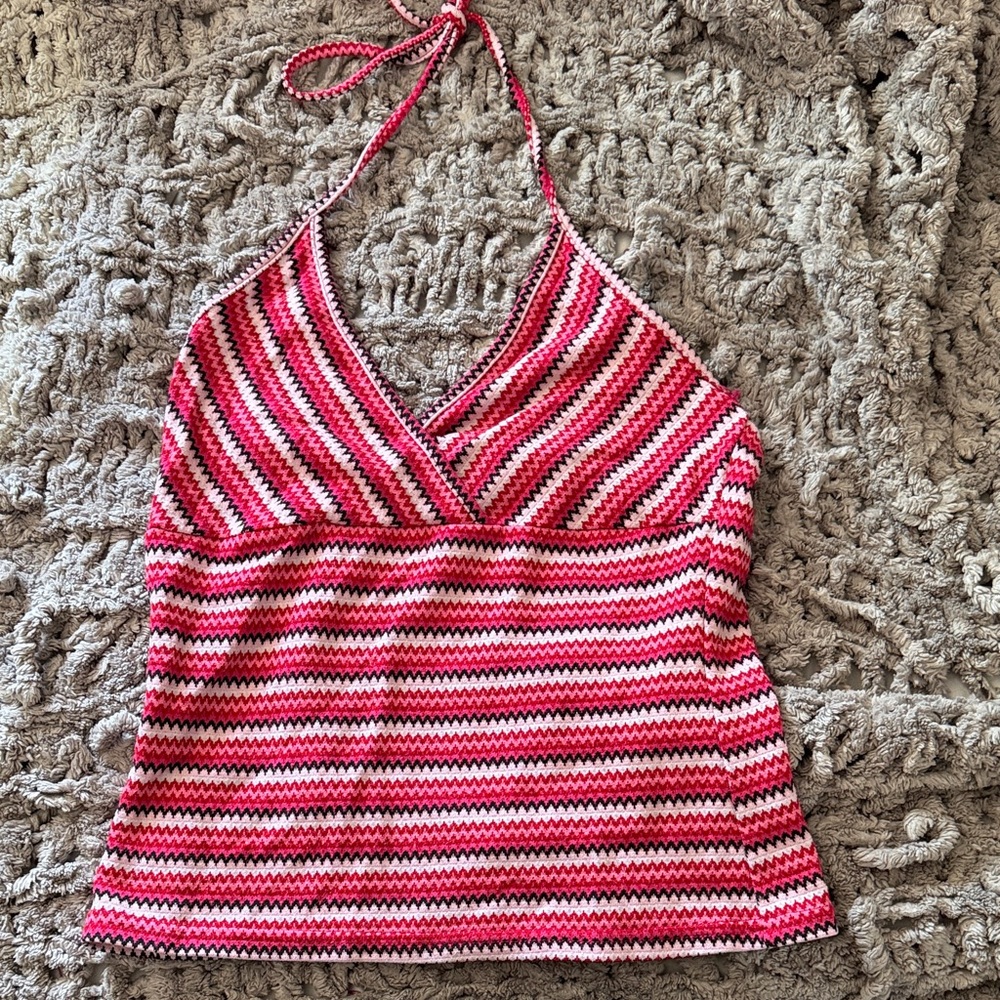 Ally B Pink and Red Striped Halter Knit Camisole